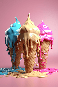 三个彩色冰淇淋甜筒图片