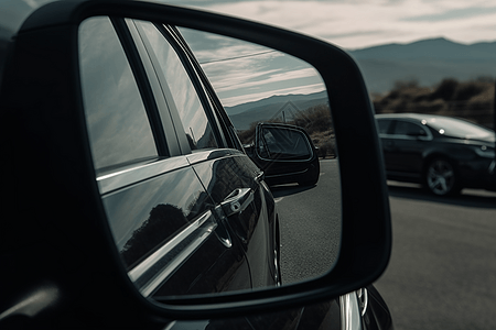 汽车镜子黑色车的特写背景