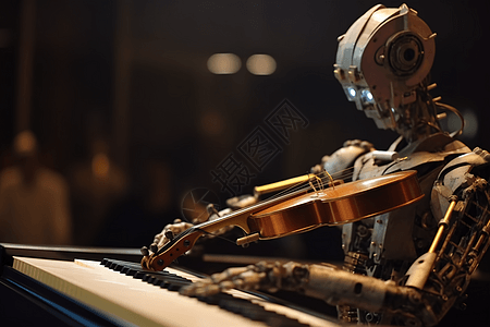 拉小提琴的机器人图片
