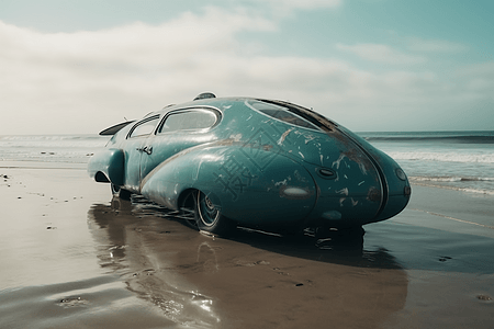 海边的异形汽车背景图片