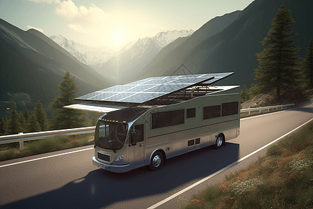道路上的太阳能房车图片