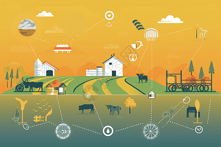 食品链农业链的数字画插画