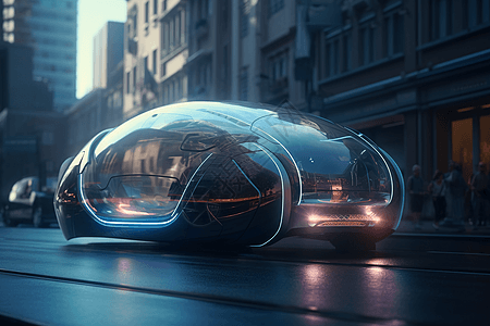 未来的透明车辆在街道上图片