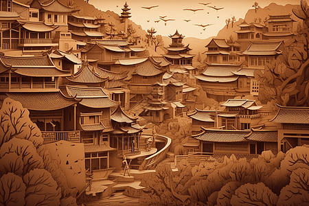 多维剪纸式平遥古城背景图片