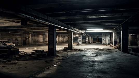 一个可怕空旷废弃的地下停车场图片