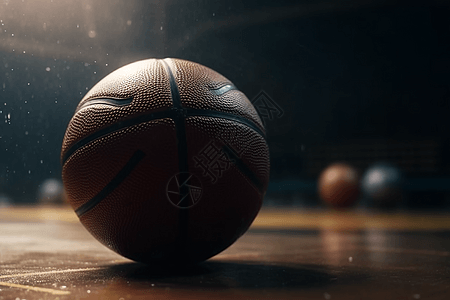 篮球木地板篮球场上放置的篮球设计图片