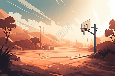 沙漠边的篮球场图片