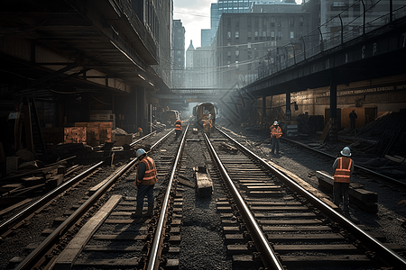 城市地铁系统铺设新轨道图片