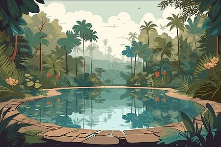 森林里的游泳池图片
