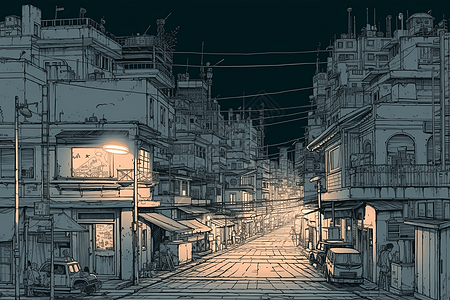 漫画夜晚城市街道图片