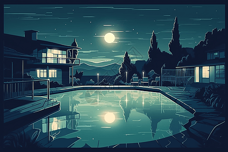 夜晚的游泳池图片