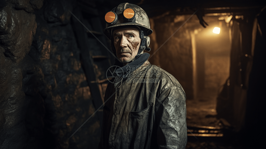 矿井里的男性矿工图片
