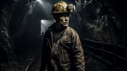 昏暗矿井里的矿工图片素材