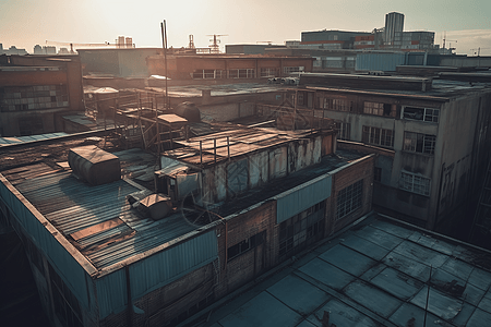 废弃工厂的屋顶图片