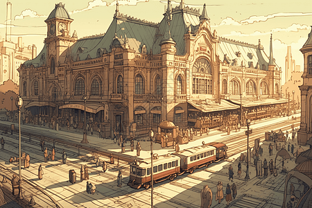 复古历史名城的火车站图片