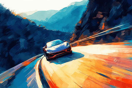 汽车快速行驶山路上快速行驶的汽车插画