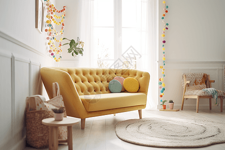 极简风的黄色沙发图片