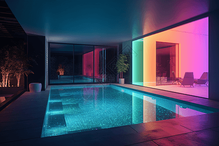 现代化彩色灯光泳池高清图片