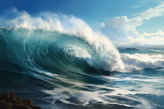 一股巨浪逼近海岸线图片