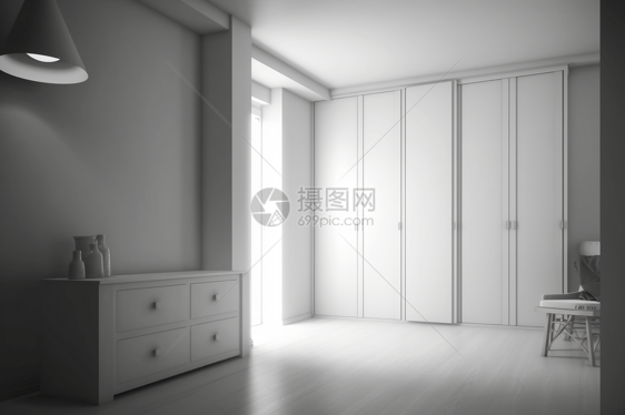 室内家居白色衣柜3D渲染图图片