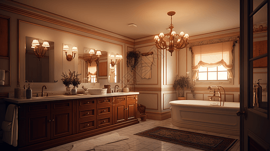 浴室场景3D渲染图图片