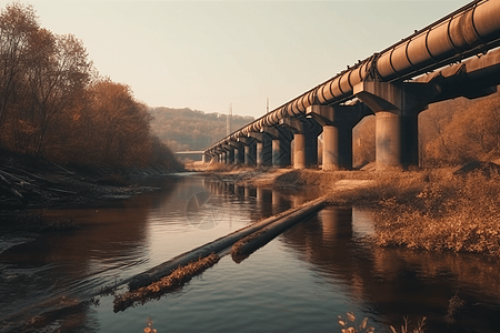 管道系统在河流旁运行图片