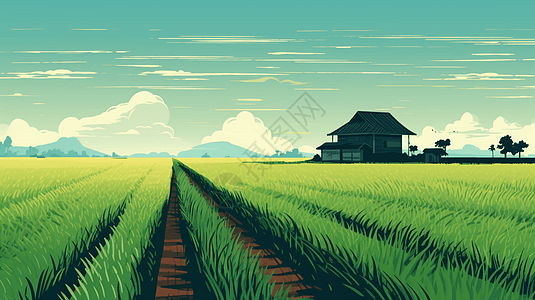 宁静的稻田插画图片