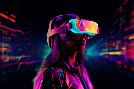 vr全息眼镜抽象多彩的数字环境插画