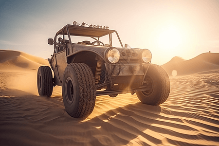 大型沙漠车穿越沙丘图片