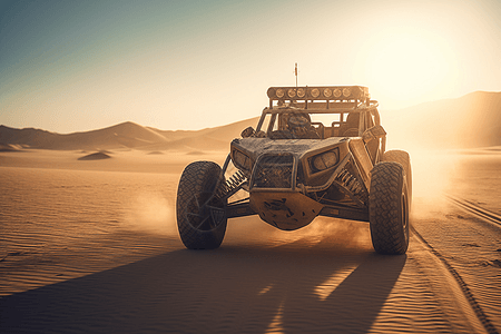 沙漠中的车越野车在沙漠中狂奔背景