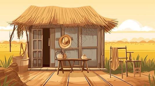 稻田旁的农民小屋图片