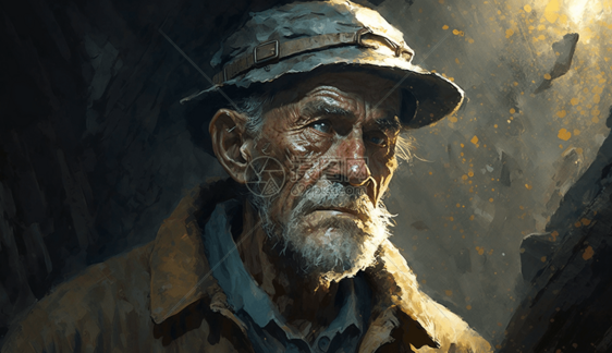 一位老人站在地下矿井中图片