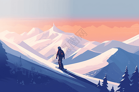 一个人在山上滑雪图片