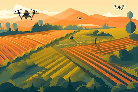 农场上空的无人机图片