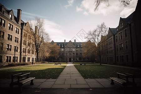 大学建筑草坪小路背景图片