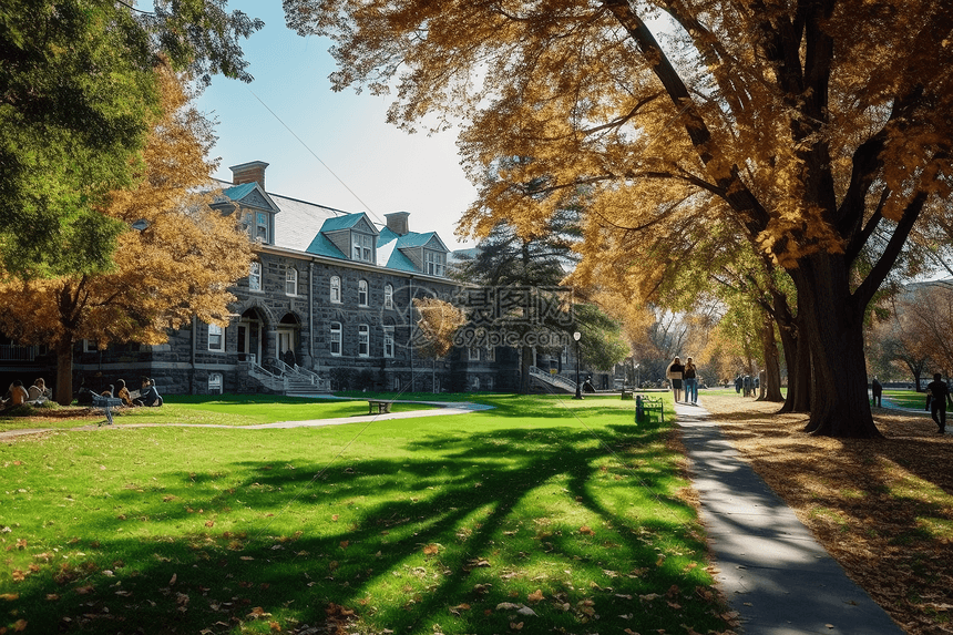 大学建筑前的草坪图片