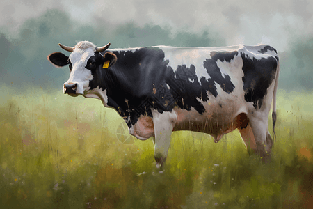 田野上放牧的奶牛图片