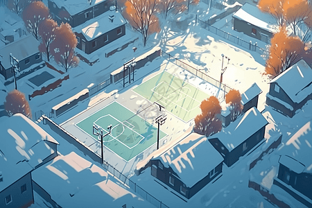 冬季白雪皑皑的篮球场图片