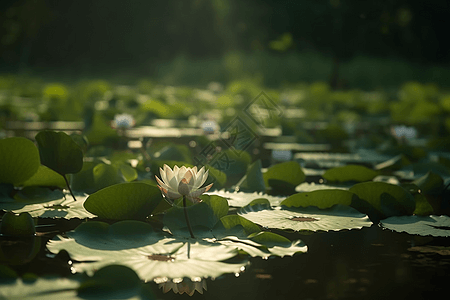 夏季插画夏季池塘的睡莲背景