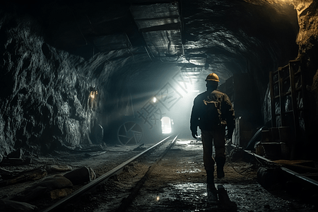 采矿工人在隧道背影图片