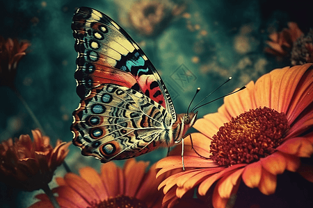 花园花朵上的蝴蝶背景图片