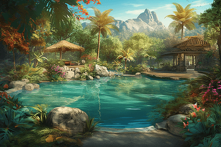 美丽雨林风景泳池图片