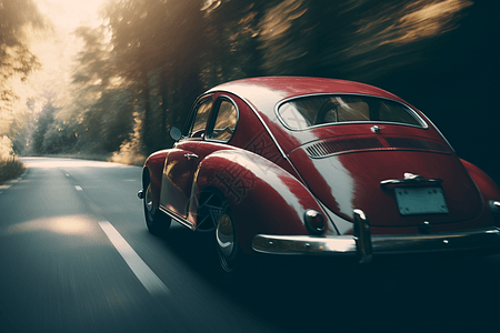 红色复古的甲壳虫汽车图片