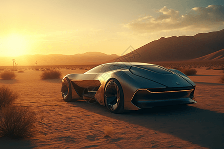 沙漠的自动驾驶汽车图片