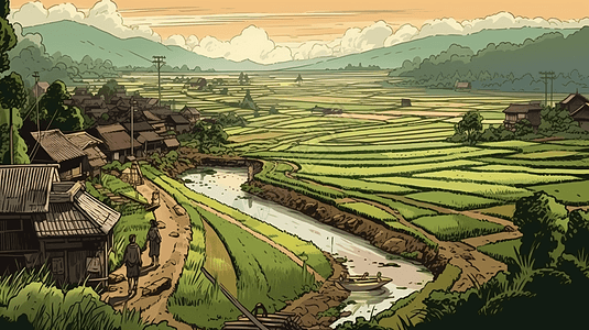 美丽乡村稻田图片