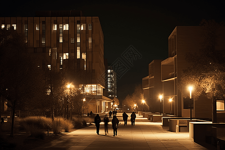 夜间马路大学建筑旁的马路背景
