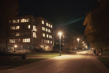 夜间大学马路上图片