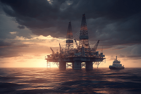 钻油井在海面上石油开采设计图片