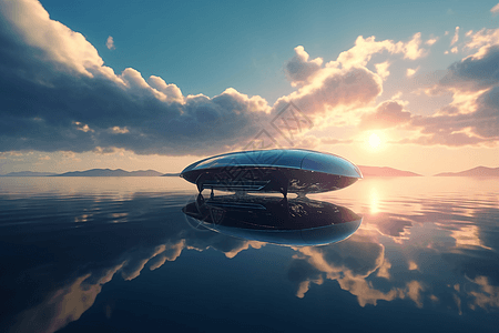 广阔海面上的悬浮汽车图片