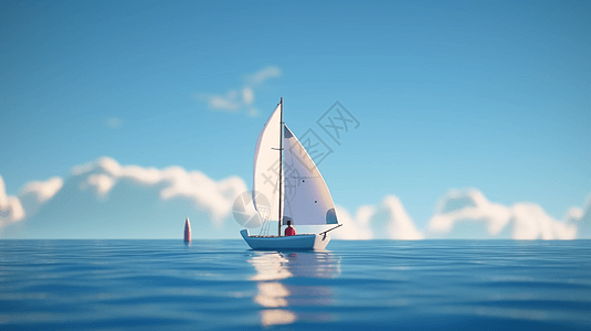 海面上的立体帆船背景图片